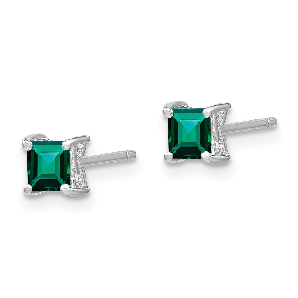 Sterling Silver 4mm Princess Created Emerald Post Earrings