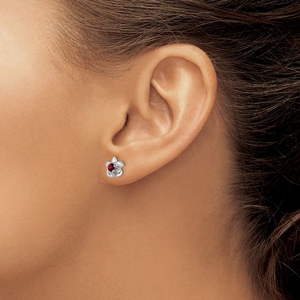 Sterling Silver Rhodium-plated Floral Garnet Post Earrings