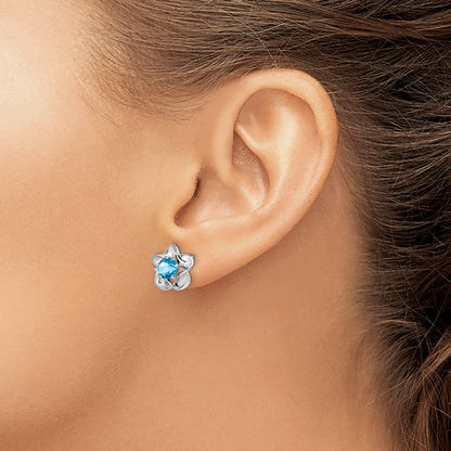 Sterling Silver Rhodium-plated Floral Blue Topaz Post Earrings