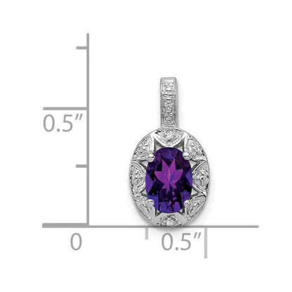Sterling Silver Rhodium-plated Diamond u0026 Amethyst Pendant