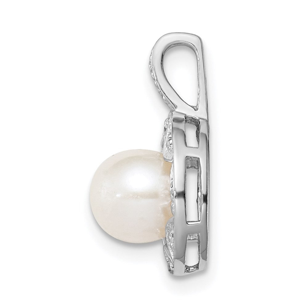Sterling Silver Rhodium-plated Diamond u0026 FW Cultured Pearl Pendant