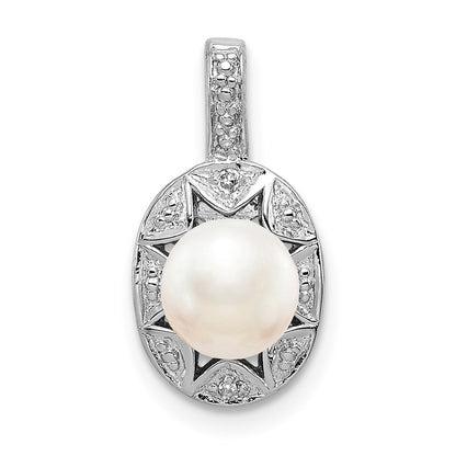 Sterling Silver Rhodium-plated Diamond u0026 FW Cultured Pearl Pendant
