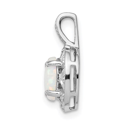 Sterling Silver Rhodium-plated Diamond u0026 Created Opal Pendant