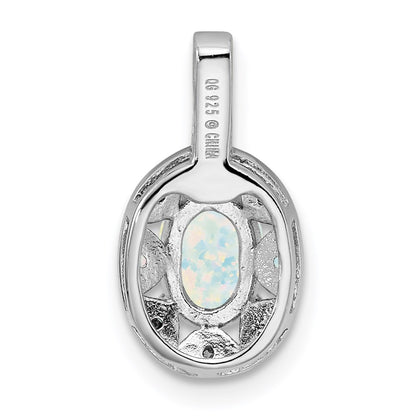 Sterling Silver Rhodium-plated Diamond u0026 Created Opal Pendant