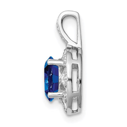 Sterling Silver Rhodium-plated Diamond u0026 Created Sapphire Pendant