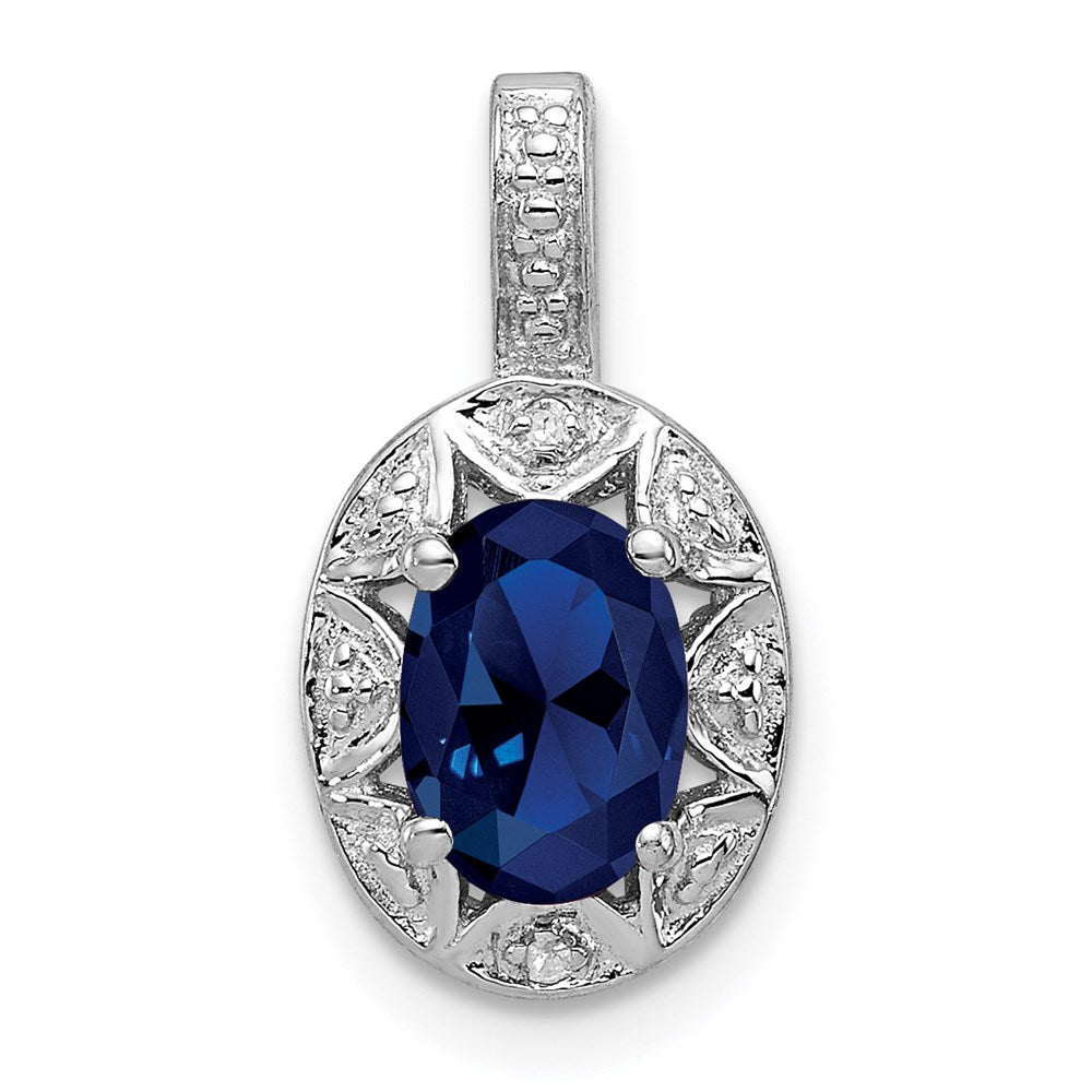 Sterling Silver Rhodium-plated Diamond u0026 Created Sapphire Pendant