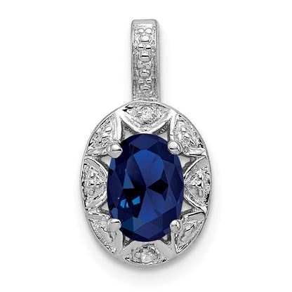 Sterling Silver Rhodium-plated Diamond u0026 Created Sapphire Pendant