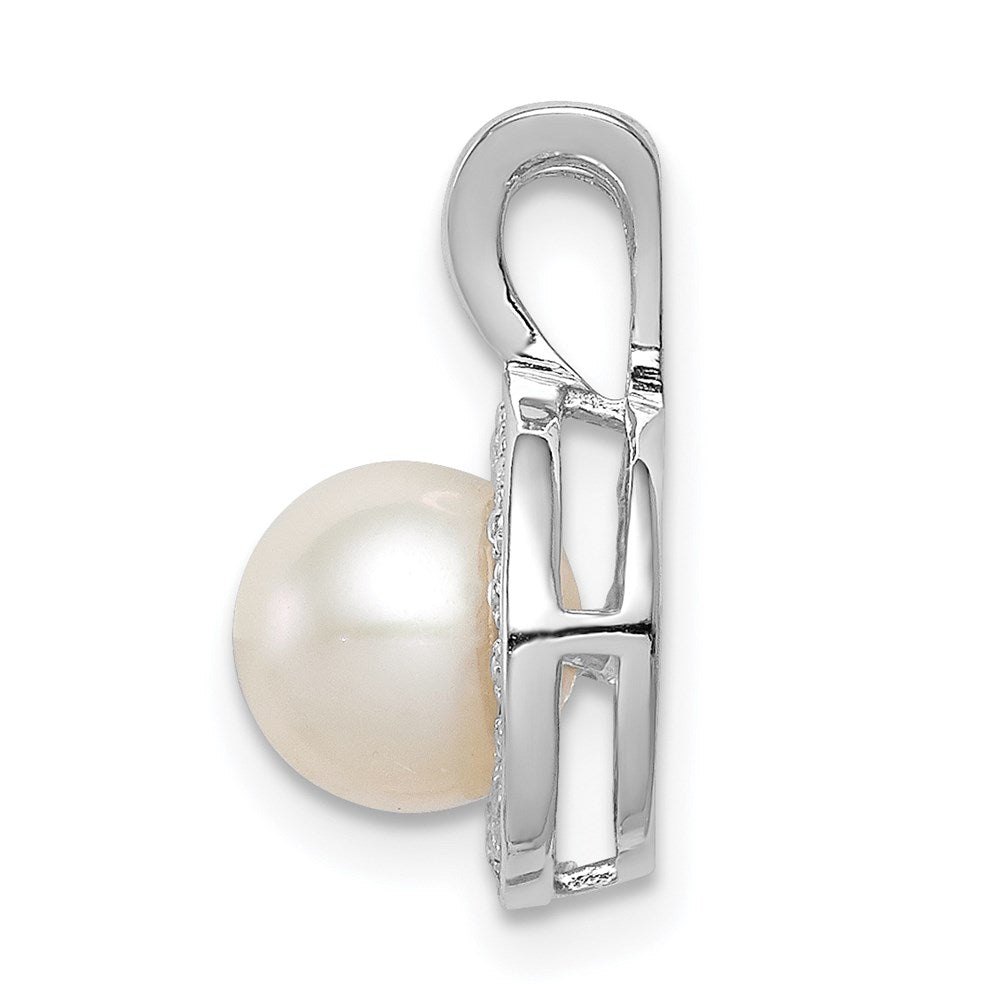 Sterling Silver Rhodium-plated Diamond u0026 FW Cultured Pearl Pendant