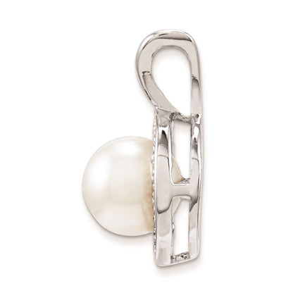 Sterling Silver Rhodium-plated Diamond u0026 FW Cultured Pearl Pendant