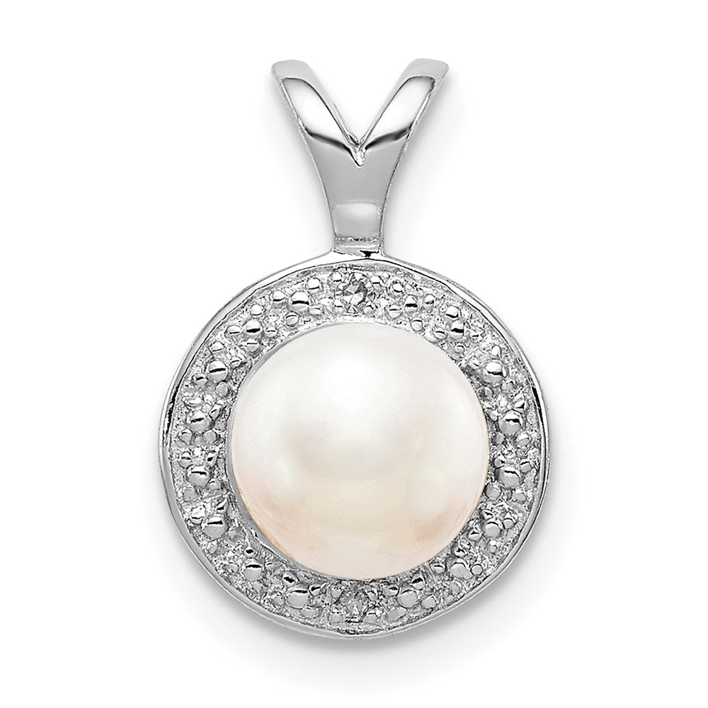 Sterling Silver Rhodium-plated Diamond u0026 FW Cultured Pearl Pendant