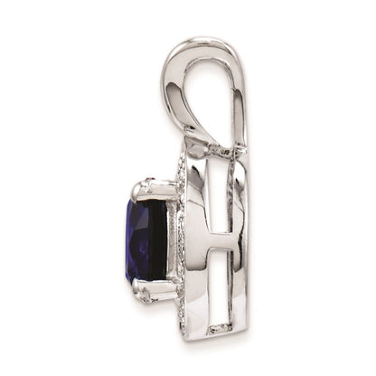 Sterling Silver Rhodium-plated Diamond u0026 Created Sapphire Pendant