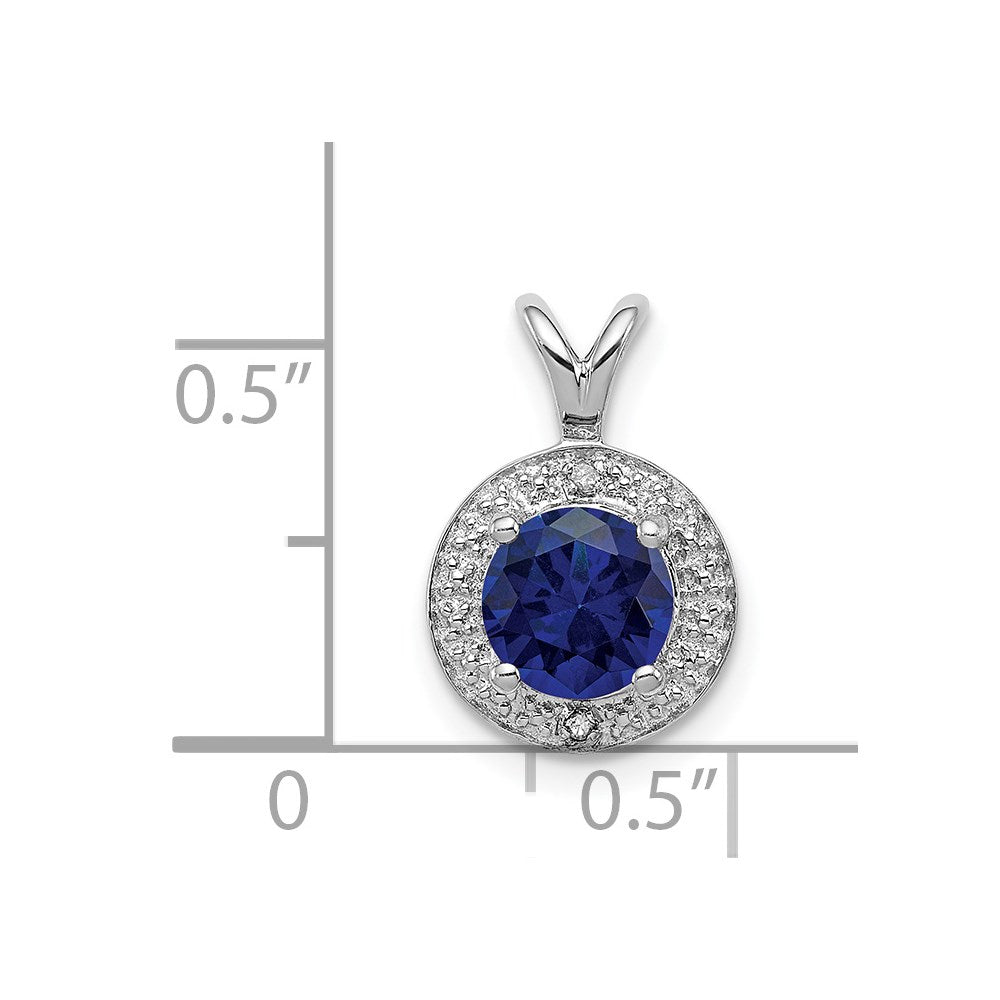 Sterling Silver Rhodium-plated Diamond u0026 Created Sapphire Pendant