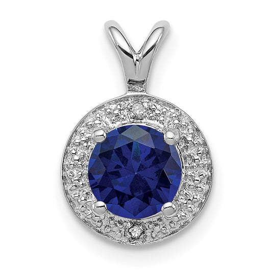 Sterling Silver Rhodium-plated Diamond u0026 Created Sapphire Pendant