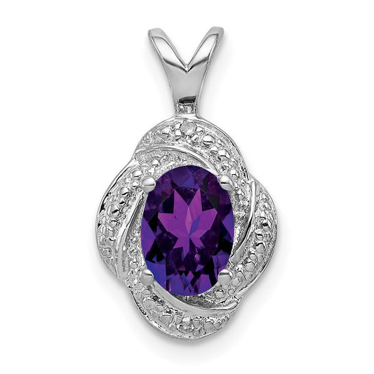 Sterling Silver Rhodium-plated Diamond u0026 Amethyst Pendant