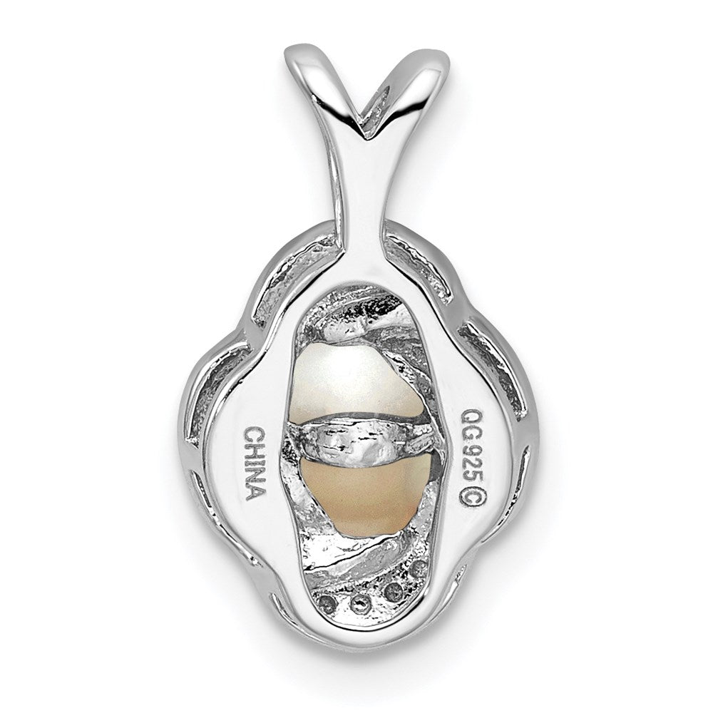 Sterling Silver Rhodium-plated Diamond u0026 FW Cultured Pearl Pendant