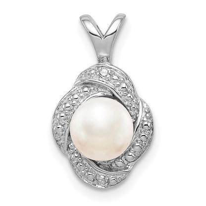 Sterling Silver Rhodium-plated Diamond u0026 FW Cultured Pearl Pendant
