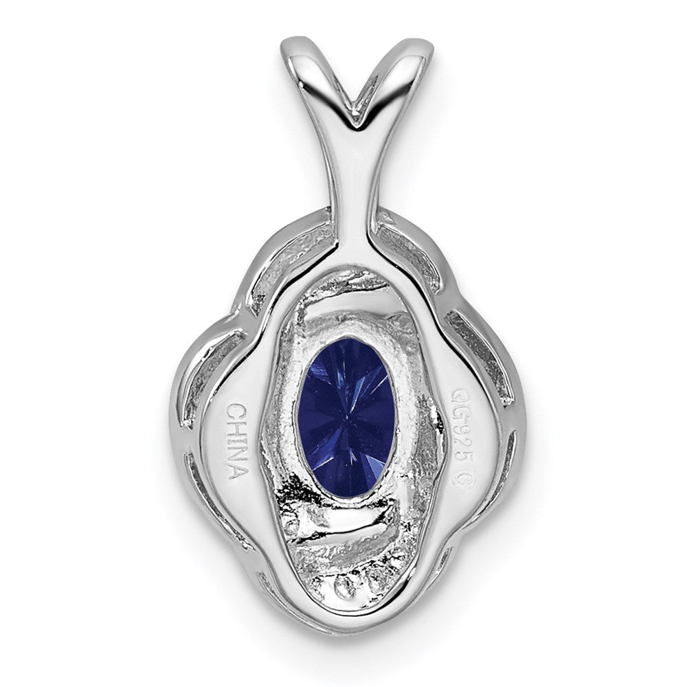 Sterling Silver Rhodium-plated Diamond u0026 Created Sapphire Pendant