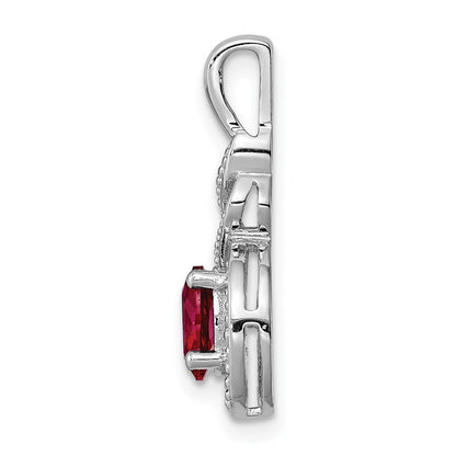 Sterling Silver Rhodium-plated Created Ruby u0026 Diamond Pendant