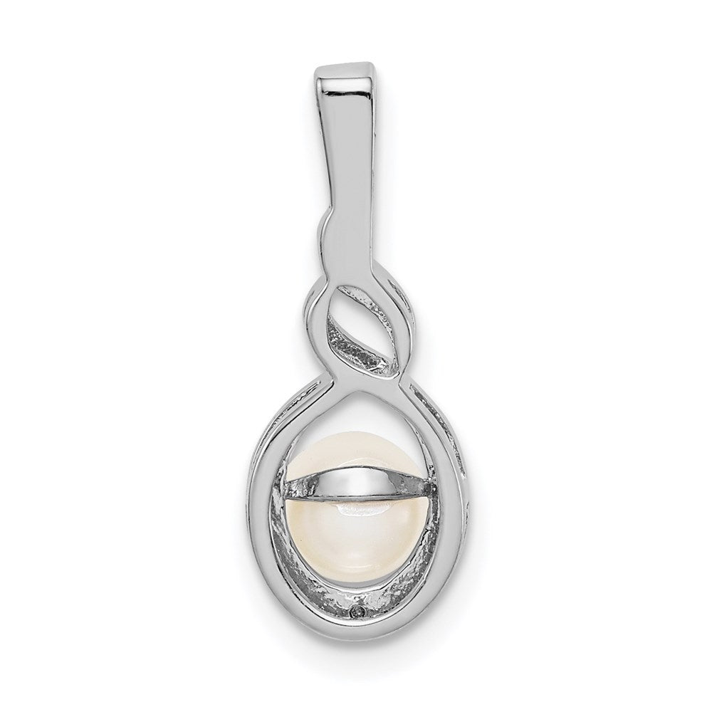 Sterling Silver Rhodium-plated FW Cultured Pearl u0026 Diamond Pendant