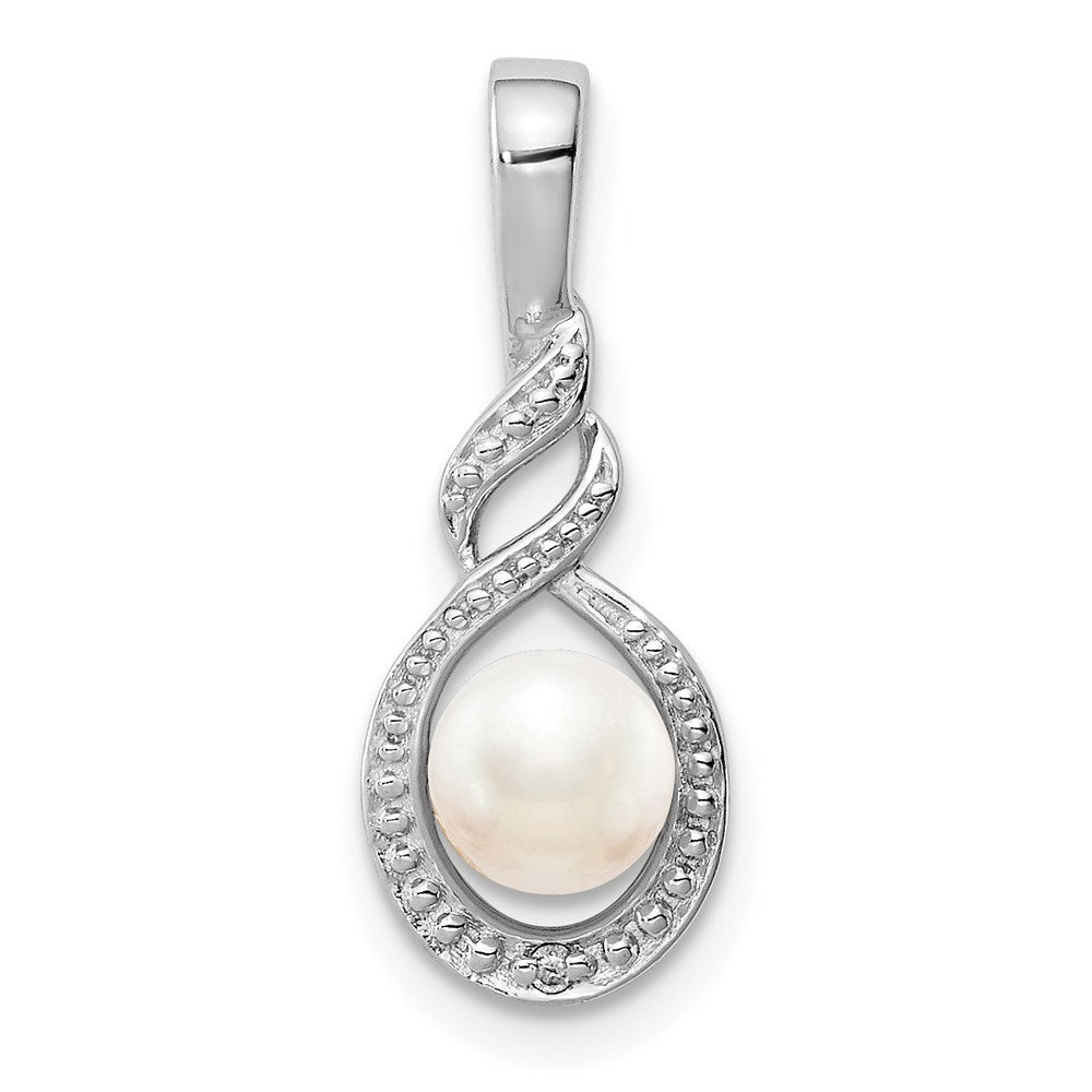 Sterling Silver Rhodium-plated FW Cultured Pearl u0026 Diamond Pendant
