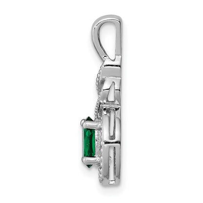 Sterling Silver Rhodium-plated Created Emerald u0026 Diamond Pendant