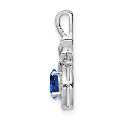 Sterling Silver Rhodium-plated Created Sapphire u0026 Diamond Pendant