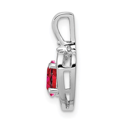 Sterling Silver Rhodium-plated Created Ruby u0026 Diamond Pendant