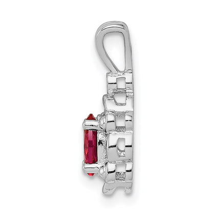 Sterling Silver Rhodium-plated Created Ruby u0026 Diamond Pendant