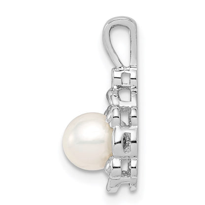 Sterling Silver Rhodium-plated FW Cultured Pearl u0026 Diamond Pendant
