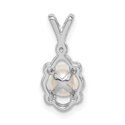 Sterling Silver Rhodium-plated FW Cultured Pearl u0026 Diamond Pendant
