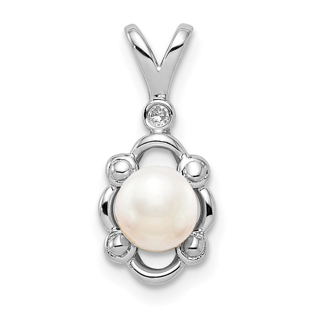 Sterling Silver Rhodium-plated FW Cultured Pearl u0026 Diamond Pendant