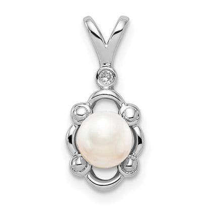 Sterling Silver Rhodium-plated FW Cultured Pearl u0026 Diamond Pendant