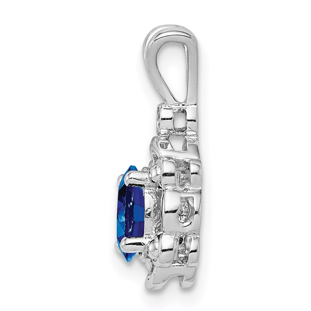 Sterling Silver Rhodium-plated Created Sapphire u0026 Diamond Pendant