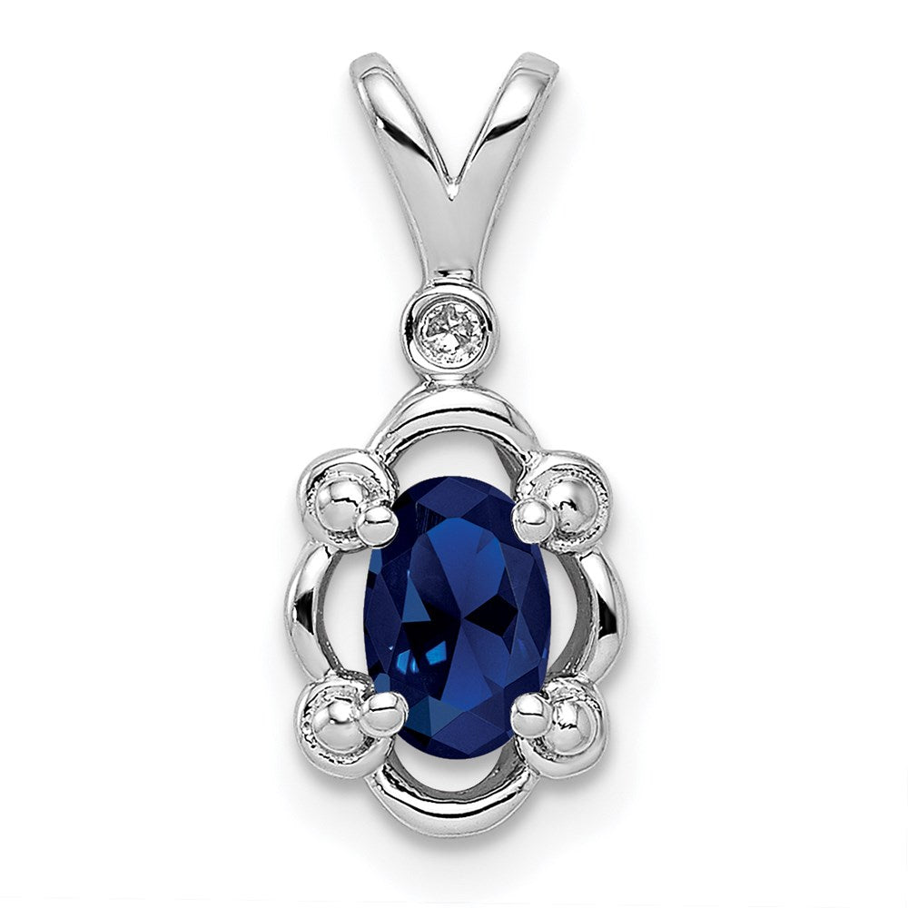 Sterling Silver Rhodium-plated Created Sapphire u0026 Diamond Pendant