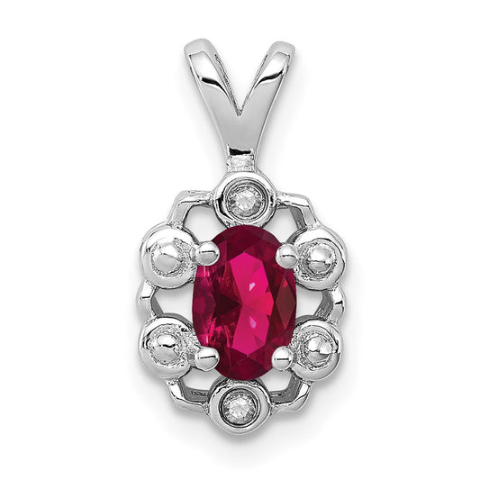 Sterling Silver Rhodium-plated Created Ruby u0026 Diamond Pendant