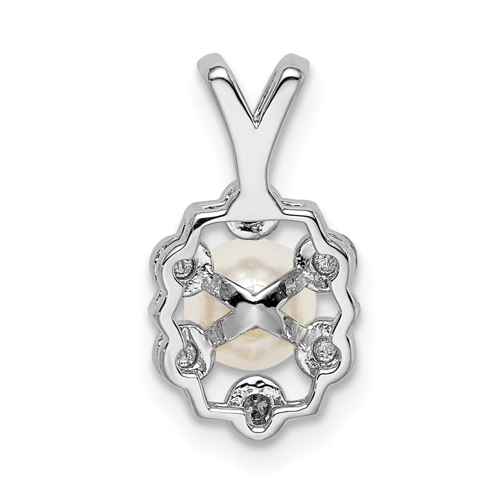 Sterling Silver Rhodium-plated FW Cultured Pearl u0026 Diamond Pendant