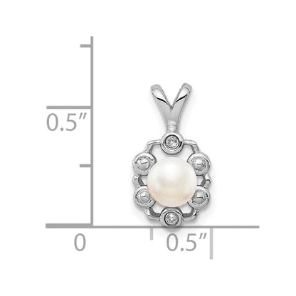 Sterling Silver Rhodium-plated FW Cultured Pearl u0026 Diamond Pendant