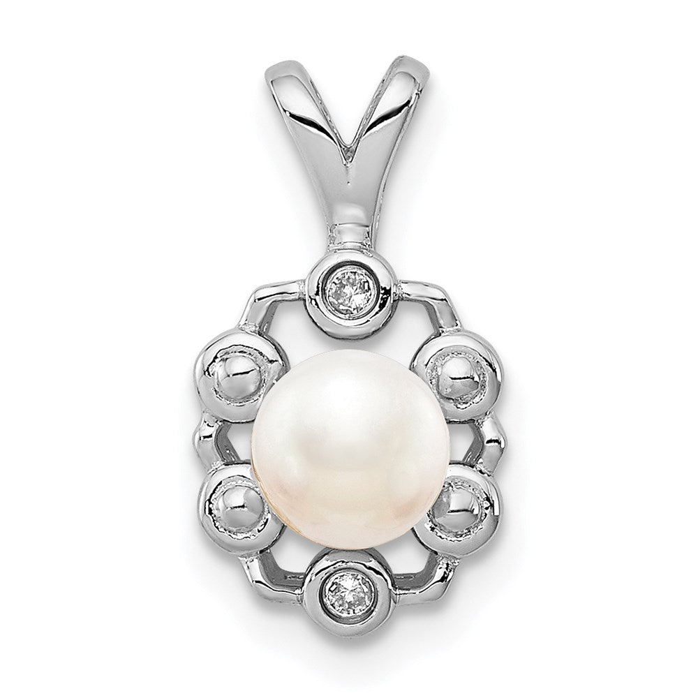 Sterling Silver Rhodium-plated FW Cultured Pearl u0026 Diamond Pendant