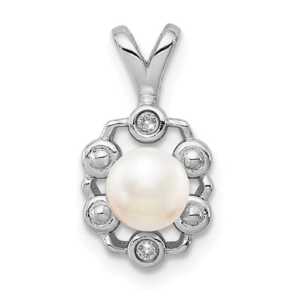 Sterling Silver Rhodium-plated FW Cultured Pearl u0026 Diamond Pendant