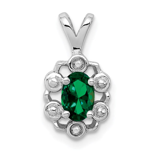 Sterling Silver Rhodium-plated Created Emerald u0026 Diamond Pendant