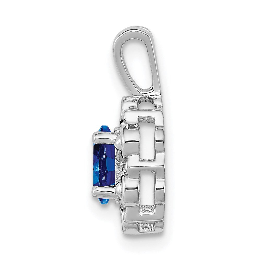 Sterling Silver Rhodium-plated Created Sapphire u0026 Diamond Pendant