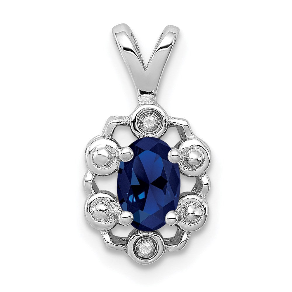 Sterling Silver Rhodium-plated Created Sapphire u0026 Diamond Pendant