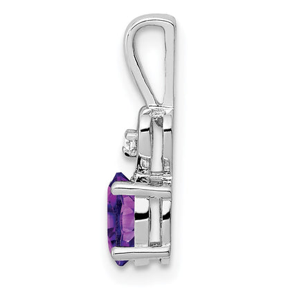 Sterling Silver Rhodium-plated Amethyst u0026 Diamond Pendant
