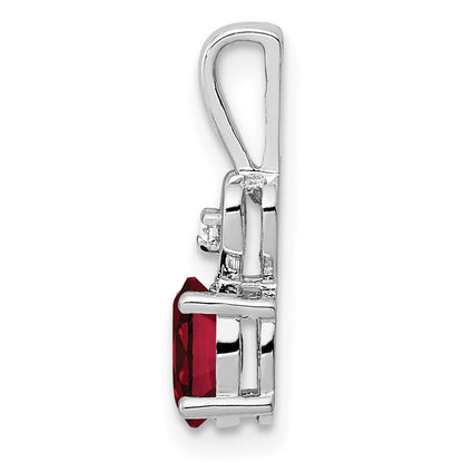 Sterling Silver Rhodium-plated Created Ruby u0026 Diamond Pendant
