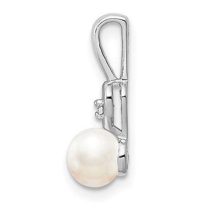 Sterling Silver Rhodium-plated FW Cultured Pearl u0026 Diamond Pendant
