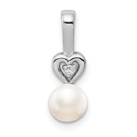 Sterling Silver Rhodium-plated FW Cultured Pearl u0026 Diamond Pendant