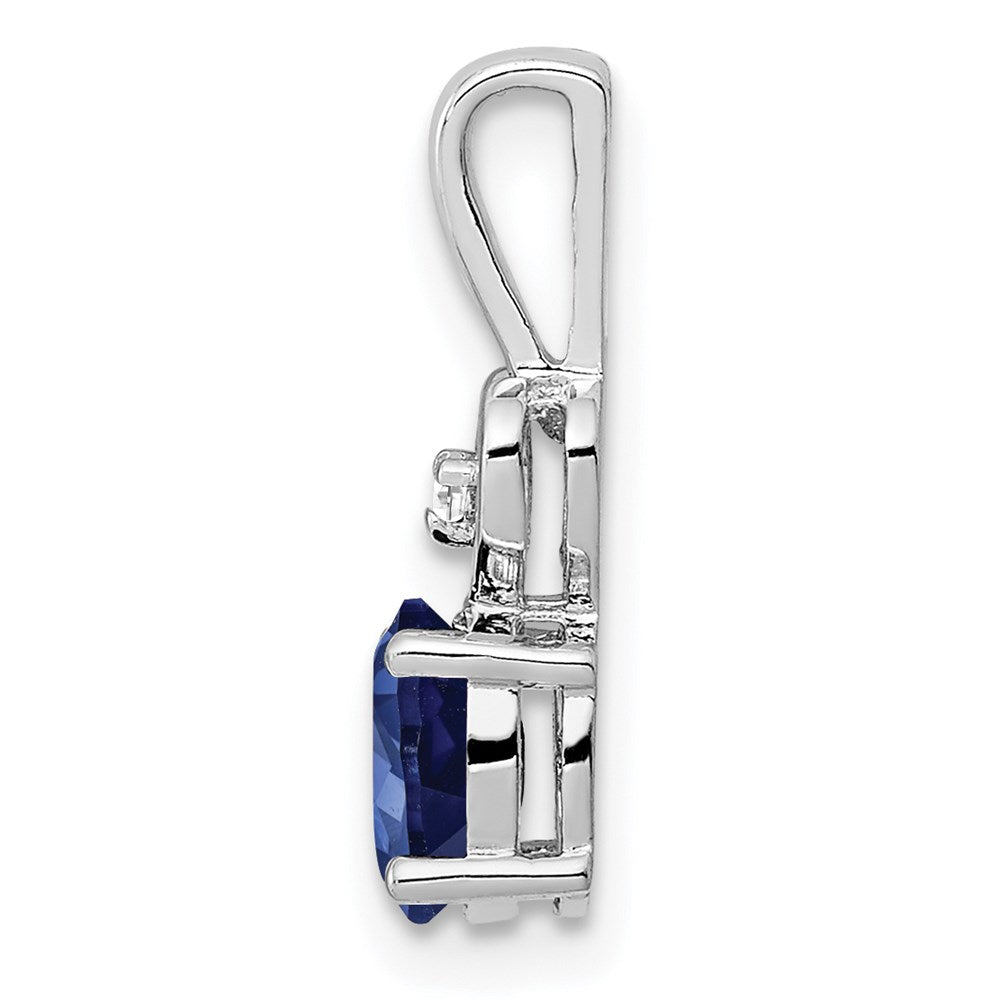 Sterling Silver Rhodium-plated Created Sapphire u0026 Diamond Pendant