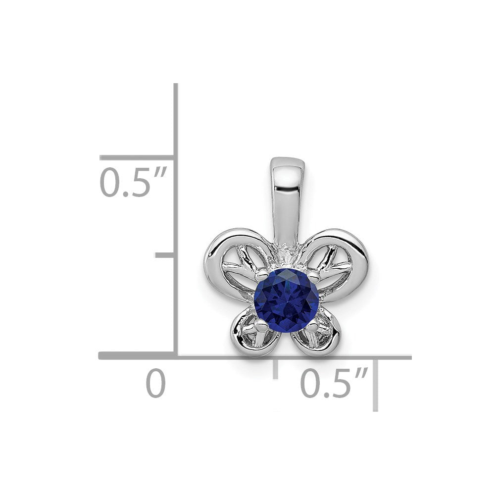 Sterling Silver Rhodium-plated Created Sapphire Pendant