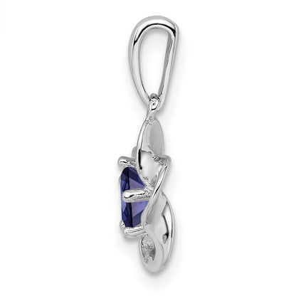 Sterling Silver Rhodium-plated Floral Created Sapphire Pendant