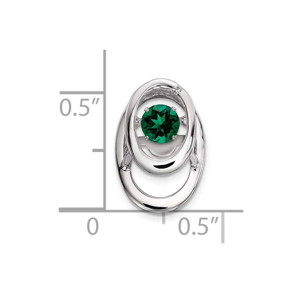 Sterling Silver Rhodium Created Emerald Birthstone Vibrant Chain Slide
